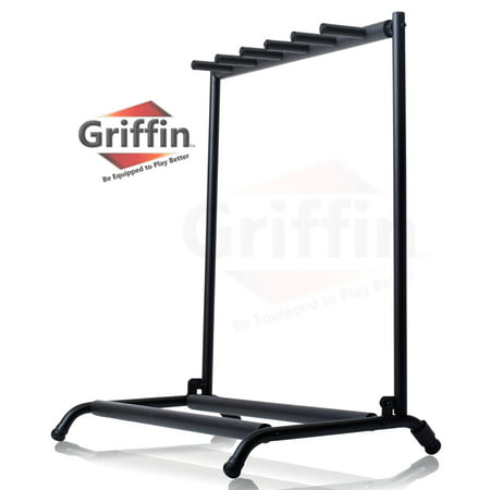 Five Guitar Rack Stand by Griffin Holder for 5 Guitars & Folds Up For Easy Transport Neoprene Tubing For Protection For Music Bands, Recording Studios, Schools, Stage Performers &
