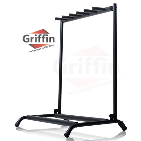 Five Guitar Rack Stand by Griffin Holder for 5 Guitars & Folds Up For Easy Transport Neoprene Tubing For Protection Ideal For Music Bands, Recording Studios, Schools, Stage Performers & Artists