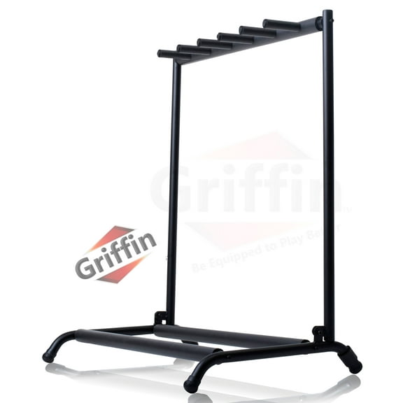 Five Guitar Rack Stand by GRIFFIN - Holder for 5 Guitars  Folds Up For Transport Neoprene Padding by GeekStands.com