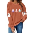 thumbnail image 2 of Feancey Graphic Sweatshirts for Women Funny Cute Ghost Print Halloween Tops Fall Long Sleeve Crewneck Sweatshirt Teen Girl Y2K Clothes Orange XL, 2 of 9