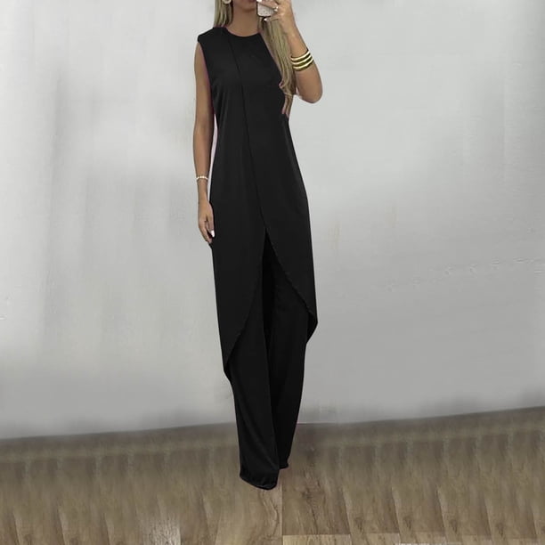 Puntoco Señoras Verano Moda Casual Suelto Cuello Redondo Sin Mangas Pierna Ancha Traje De Lino Liquidación Puntoco Puntoco-6189