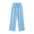 thumbnail image 7 of Utoimkio Women's Textured Crinkled Cropped Wide Leg Pants Drawstring Elastic High Waist Lightweight Straight Ankle Trousers with Side Pockets for Summer Beach Daily Walking, 7 of 7