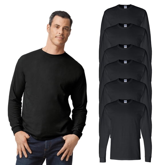 Gildan Dryblend Long Sleeve T-Shirt, Men’s Bulk Black Long Sleeve T Shirts, Pack 6, S