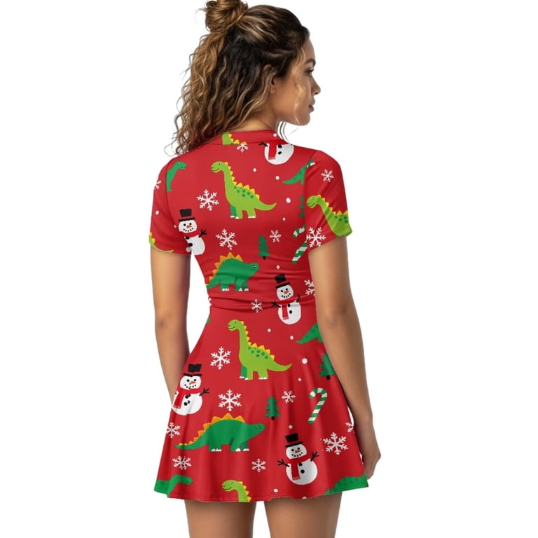 christmas dinosaur dress Chririnla Snowman Print Tennis for Women Short Sleeve Zipper Golf Dresses with Shorts and Pockets Y2K Workout Athletic Exercise Dress Christmas Outfits inspired sundress is perfect