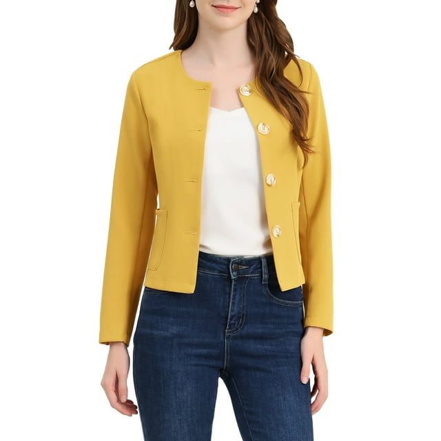 INSPIRE CHIC Women's Lightweight Jacket Button Vintage Fall Short Jacket with Pockets XS Yellow