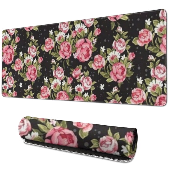 Long Mouse Pads for Desk,Pioneer Flower Floral Print Pattern Desk Mats on Top Of Desks, Desk Mouse Pad Extra Large with 3mm Non-Slip Base and Stitched Edge for Gaming,Office,Work,Home 31.5"x11.8"
