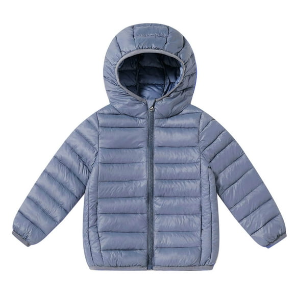 Yanlir Kids Solid Color Hooded Puffer Jacket with Pockets Thickened Warm Zip Up Coat for Boys and Girls Cold Weather Windproof Outdoor Casual Wear(Gray#1,12-13 Years)