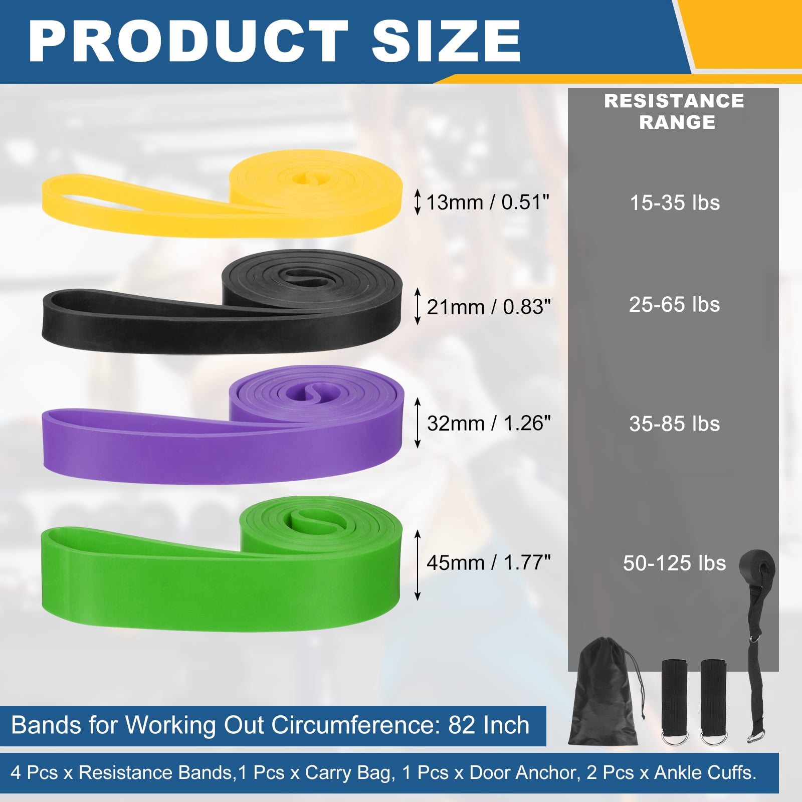 Uxcell Resistance Bands for Working Out, 4 Levels Pull Up Assistance Bands Set with Carry Bag 4 Pcs & Yellow/Black/Purple/Green