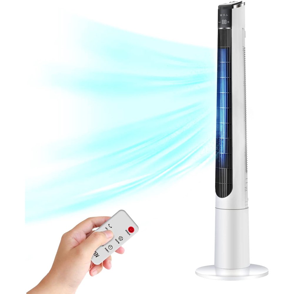 Veohaut 48'' 3Speed Oscillating Tower Fan, Electric White Standing Bladeless Fan with Remote