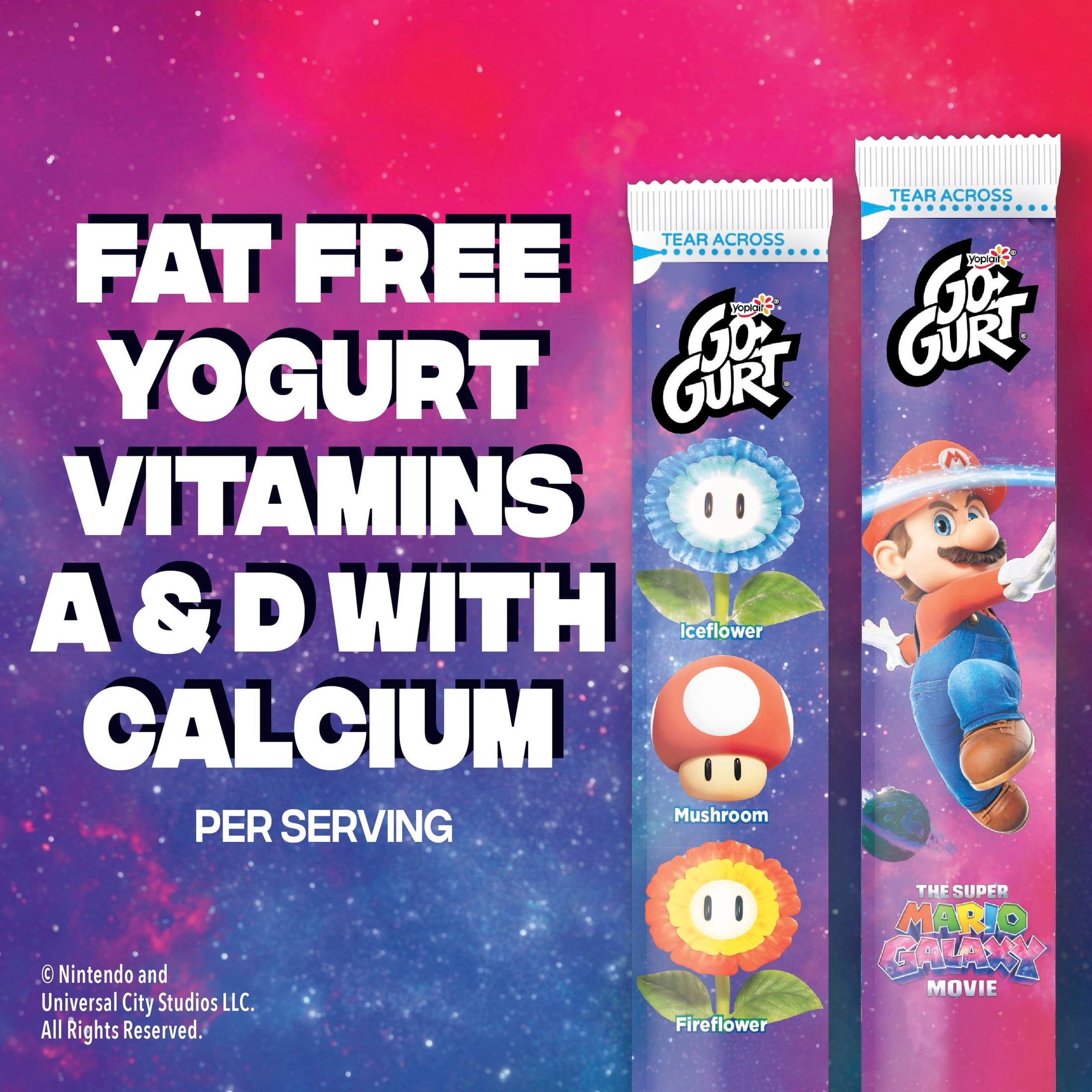 Go-GURT The Super Mario Galaxy Movie, Strawberry and Berry Yogurt Tubes, 24 Count, 48 oz