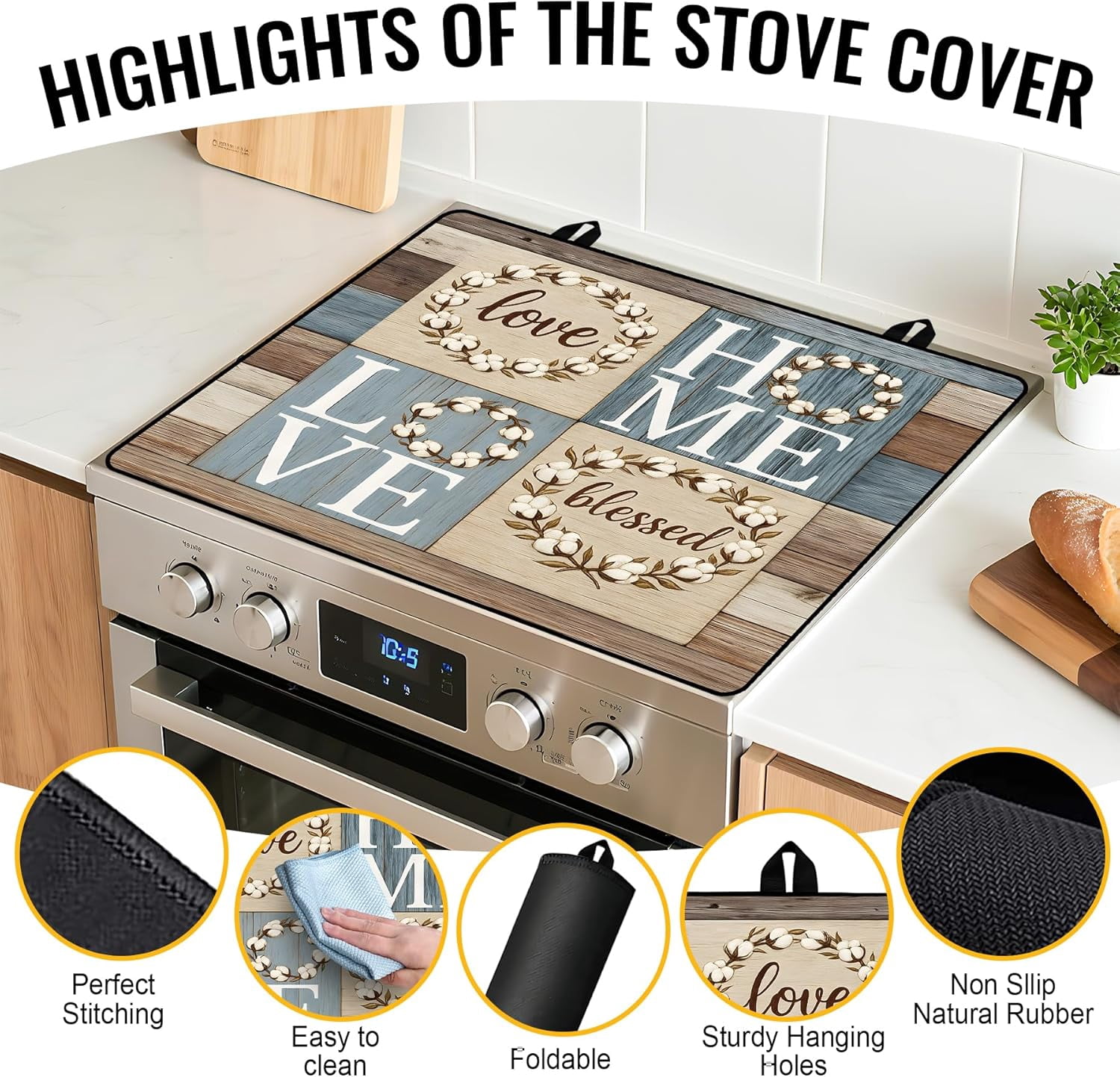 Stove Top Cover for Electric/Glass Stove, Flat Top Cooktop Protector, Electric Cooktop Cover, Extra Counter Space for Kitchen (HOME LOVE)