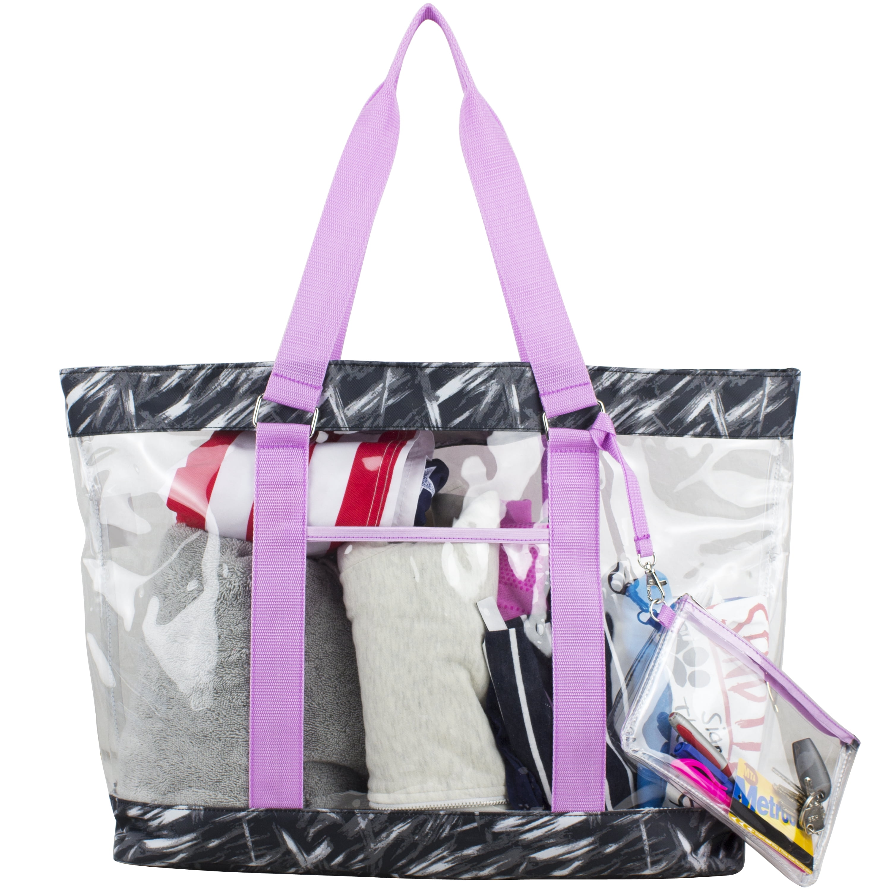 Eastsport Supreme Deluxe Clear Tote with Wristlet, Lavender Brushstrokes