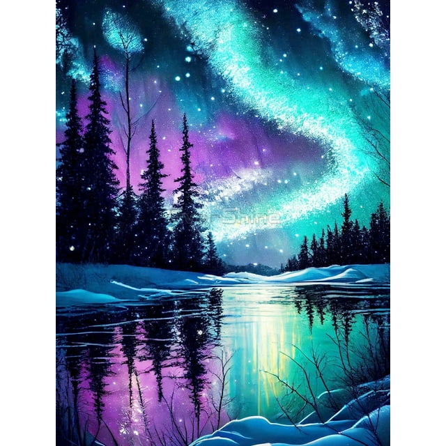 Fairy Dust 2026 Nouveau Kit de Maison Mosaïque Paysage Complet Carré Rond Arbre Mosaïque Rivière Art Mural, 30*40cm, Cadre Non Inclus.,2
