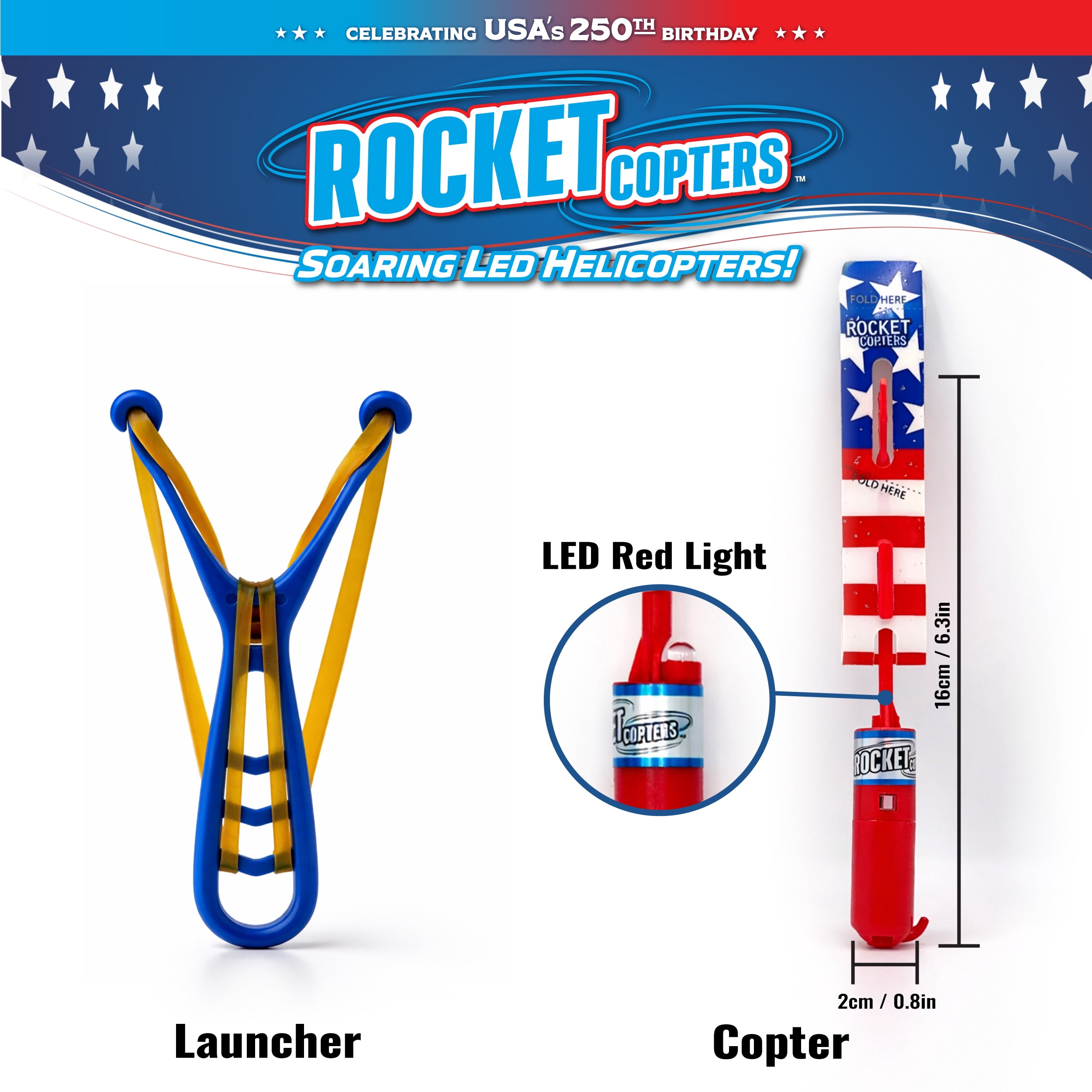 Rocket Copters LED Light-Up Slingshot Helicopters for Outdoor Fun