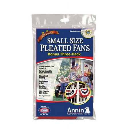 Annin Flagmakers 18x36 in pleated Fan Bunting Decoration, Red White Blue Mini Fan Bonus 3 Pack