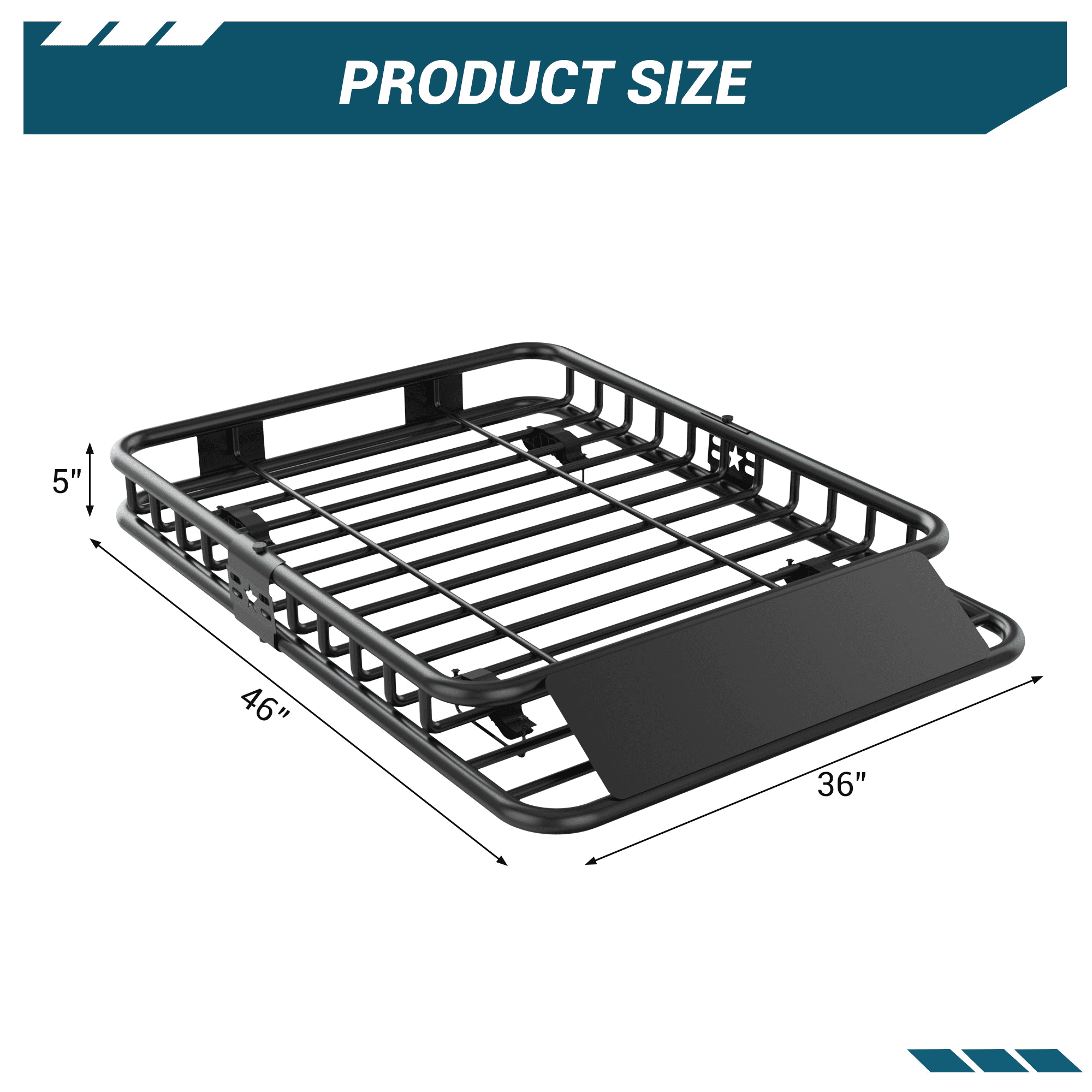 46" x 36" Heavy Duty Steel Roof Rack Cargo Basket for SUVs & Trucks - 200 lbs Capacity, Overlanding Rooftop Carrier with Rear Reflectors, Black