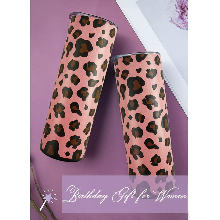 Leopard Tumbler,Pink Leopard Skinny Tumblers,Vacuum Insulated