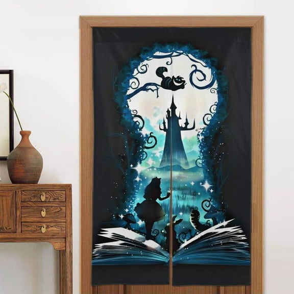 Door Blackout Doorways Curtain Alice in Wonderland Window Curtains Indoor Partition Shading Decor for Bedroom Kitchen 34x56in