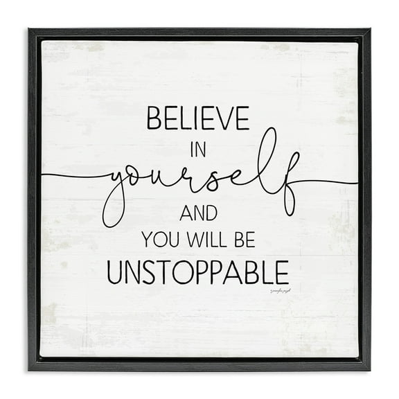Stupell Industries Believe In Yourself Inspirational Typography Painting Black Floater Framed Canvas Art Print Wall Art, 18 x 18