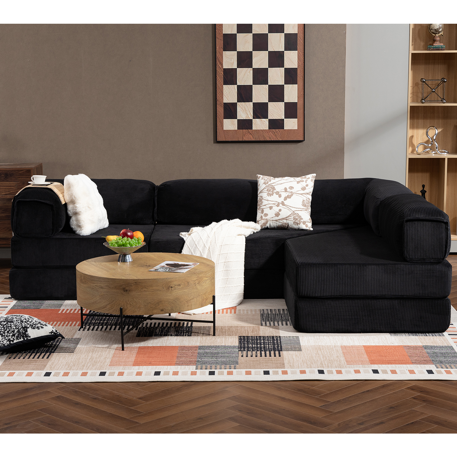 MEISSALIVVE 108" L-Shaped Modular Sectional Sofa with Chaise, Cloud Deep Seat Couch with Removable Pillows, No Assembly Required for Living Room & Bedroom (Black)