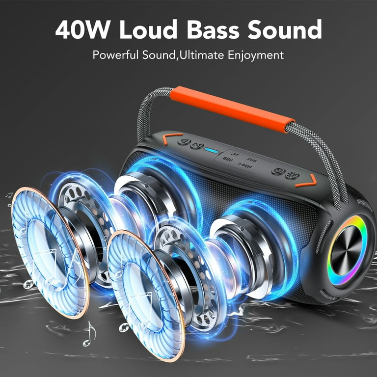 Bluetooth Speaker, 40W Wireless Ultra Bluetooth Speaker with 66mm Drivers, 4000mAh Battery 24Hrs Playtime, RGB Lights, BT5.4, IP7 Waterproof, AUX, TF Card, Suitable for Home/Party/Outdoor/Beach, Gift