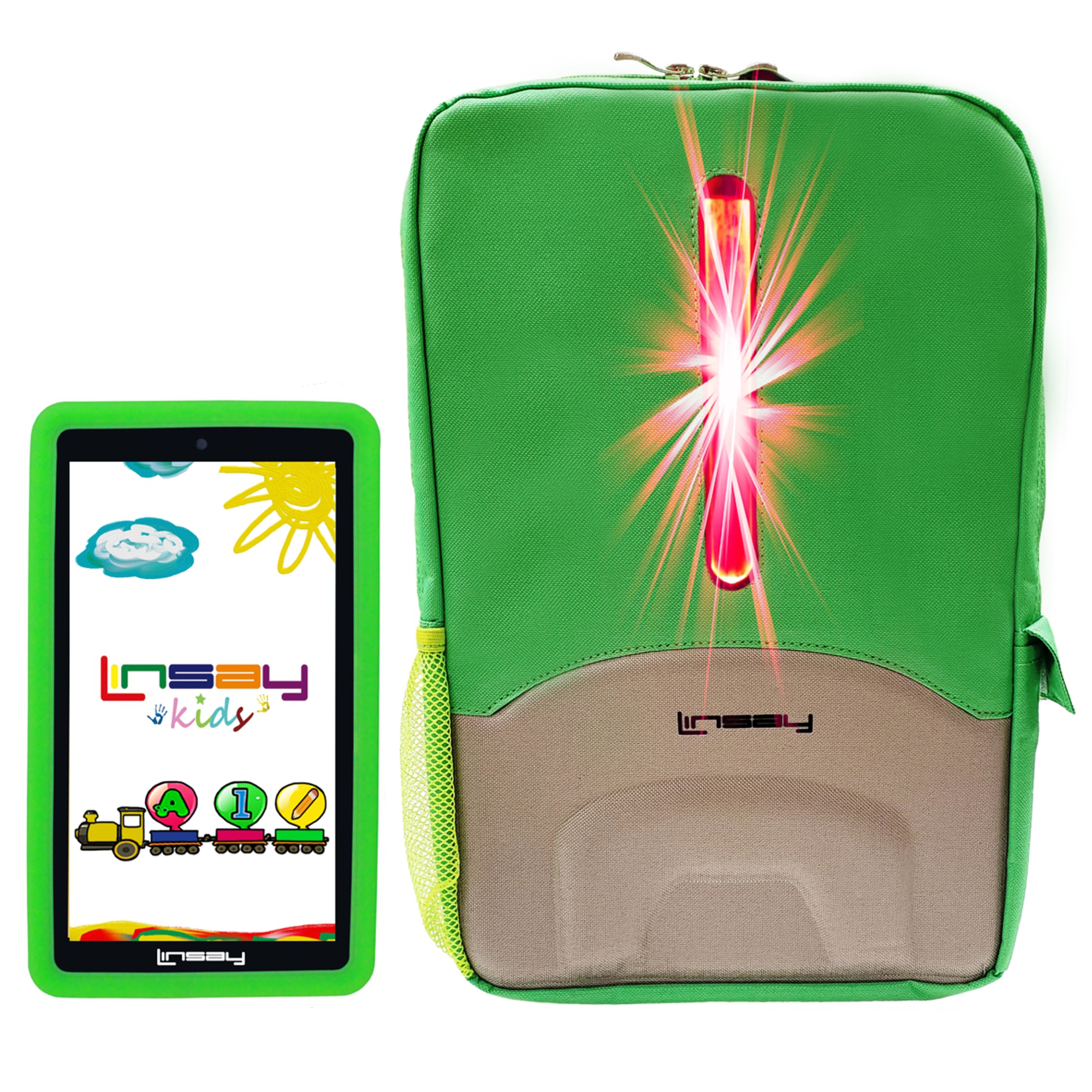 LINSAY 7" Kids Tablet 2GB RAM 32GB Android 12 WiFi Tablet for Children, Camera, Apps, Games, with Green Kid Defender Case LED Book Pack - image 1 of 7