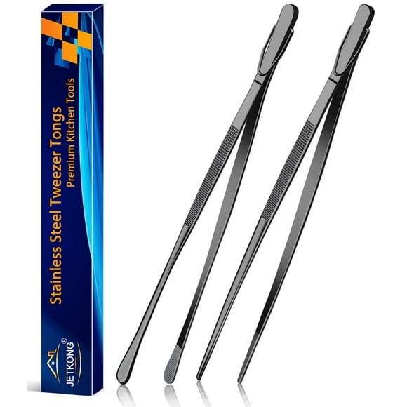 Pinzas para alimentos JETKONG, 2 unidades, 30 cm, acero inoxidable, color negro