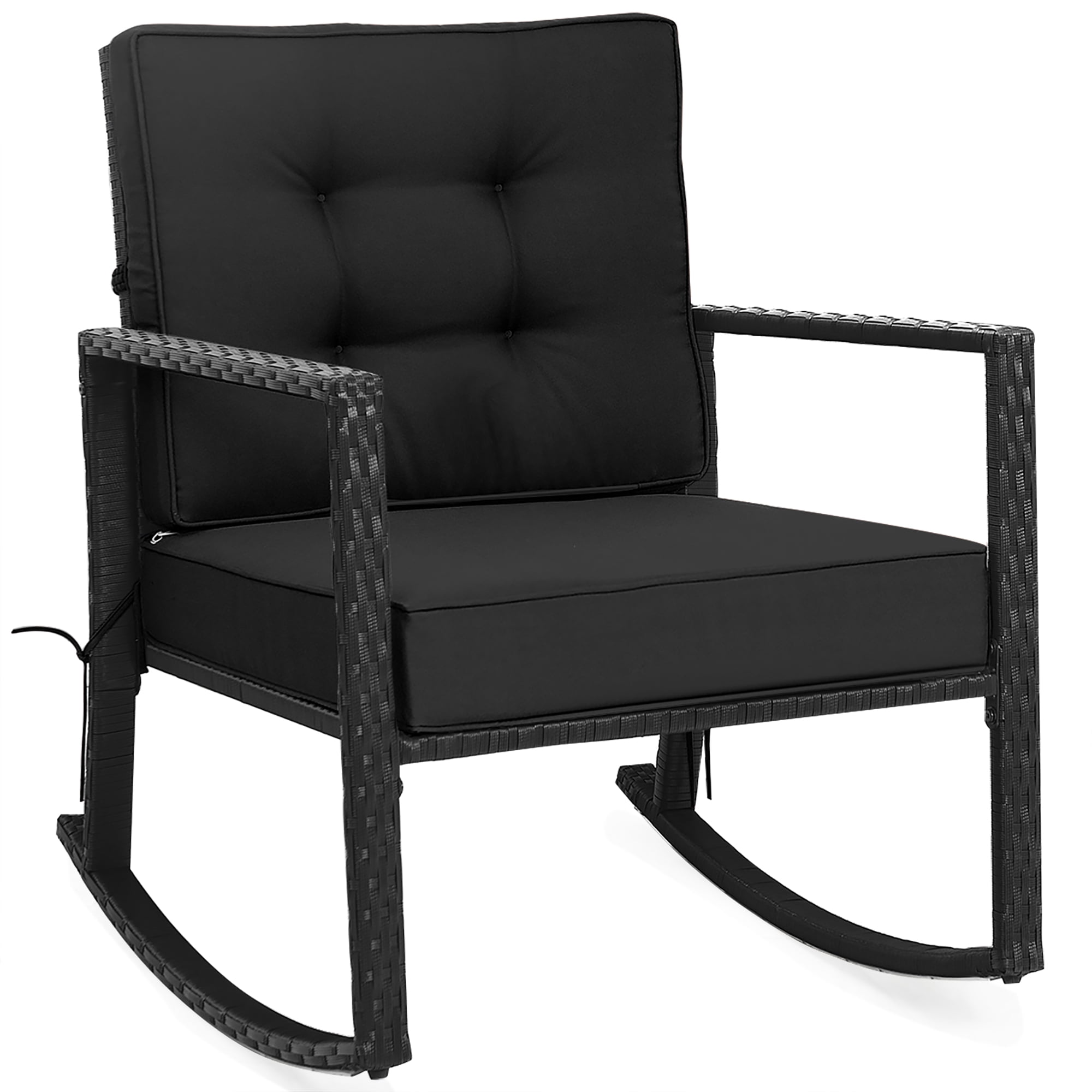 Costway 2 PCS Patio Rattan Rocker Chair Outdoor Glider Rocking Chair Cushion Lawn Black