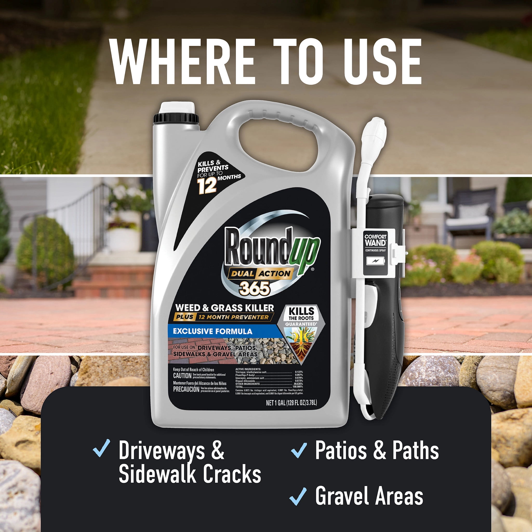Roundup Dual Action 365 Weed & Grass Killer Plus 12 Month Preventer with Comfort Wand, 1 gal.
