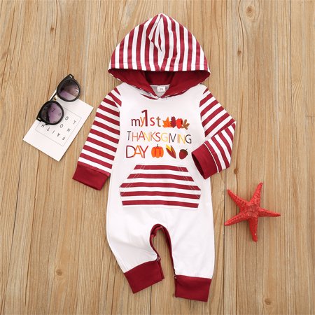 

BTJX Baby Girls Boys Striped Hooded Thanksgiving Autumn Winter Pumpkin Long Sleeve Romper Jumpsuit Clothes