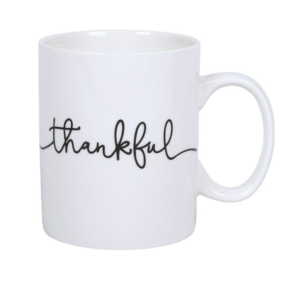Thankful Script Design White 15 Ounce Ceramic Coffee Mug