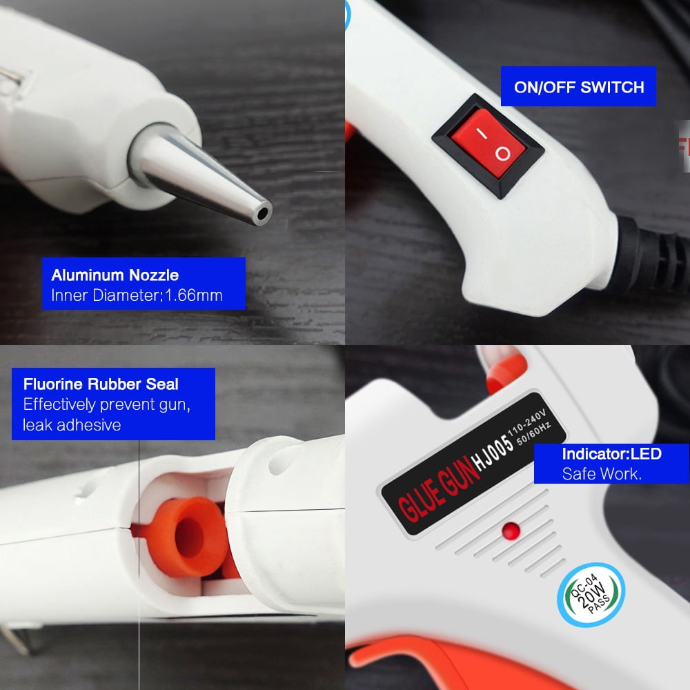 Inspiraflux 6-in-1 Set Electric Heat Hot Melt Professional DIY 20W High Temperature Glue Gun with Sticks