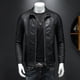 thumbnail image 3 of Chaqueta de cuero con cuello alto Chaqueta de moda para hombre Chaqueta de cuero de primavera Chaqueta ajustada y atractiva para primavera y otoño para hombre, 3 of 5