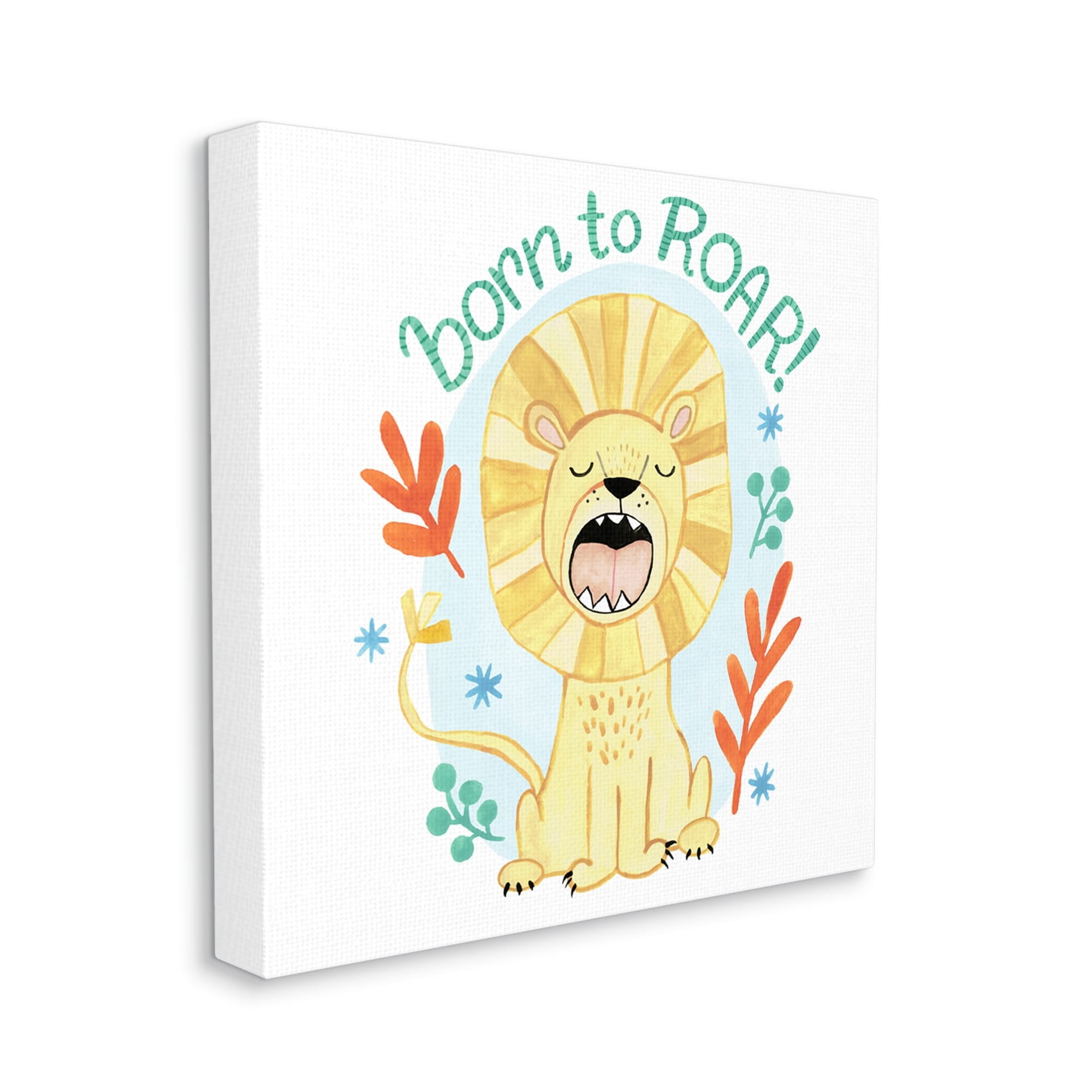 Stupell Industries Born To Roar Saying Yellow Lion Simple Botanicals Paintings Gallery-Wrapped Canvas Print Wall Art, 30x30, by Heather Strianese