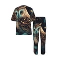 thumbnail image 4 of Men's Pajamas Set Crew Neck Loungewear Sleepwear Short Sleeve Top Pants Pj Sets, Owl Starry Sky Art, 4 of 6
