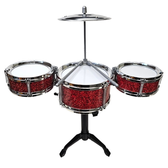Desktop Drum Set Fun Music Kit For Making Cool Beats and Songs. Includes Three Drums, One Cymbal and Two Drumsticks.