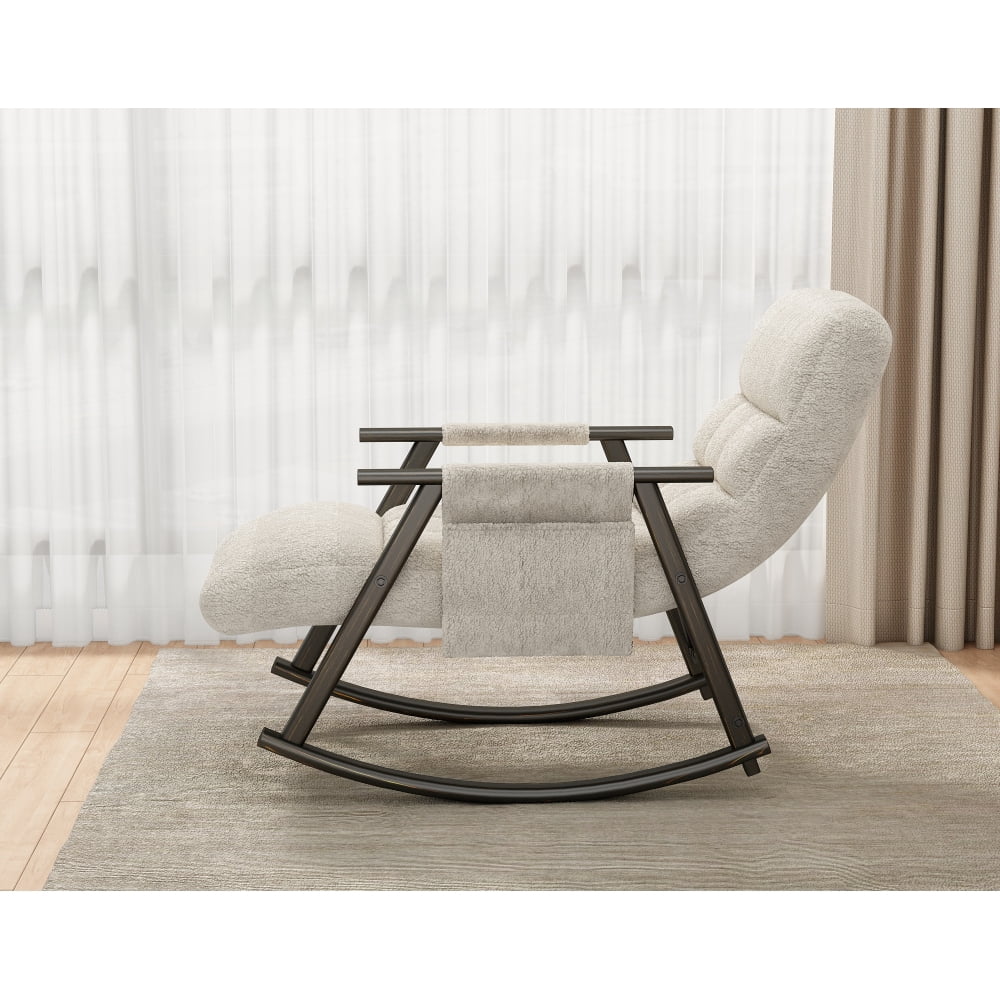 LUCKHAO Modern Velvet/Teddy Living Room Adjustable High Back and Foot Rest Rocking Chair,White