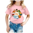 thumbnail image 3 of Girls Shirts Short Sleeved Soft Comfortable Back To School Pattern Cartoon Wearing Girls' Tops, Tees Pink 6 Years-7 Years, 3 of 5