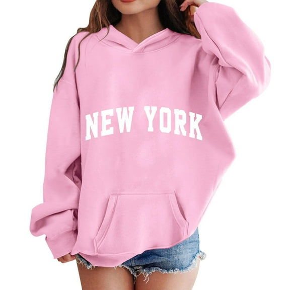 Unisex New York-themed Graphic Hoodie for Youth, Soft Long Sleeve Sweatshirt Pullover Top with Front Pocket