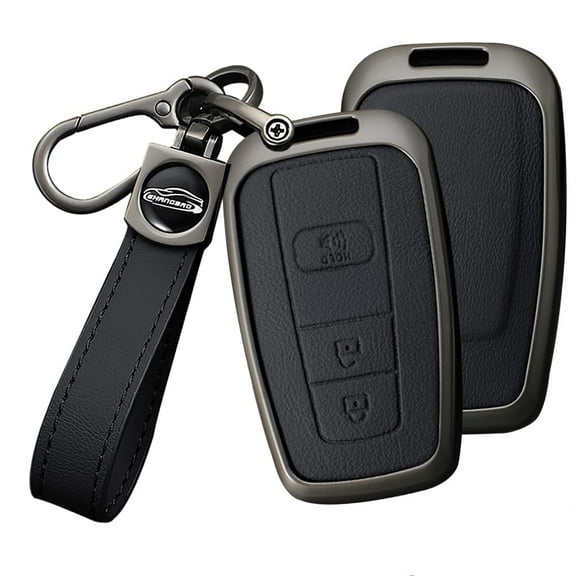 3 Button Key Fob Cover Compatible with Toyota 4Runner 2016-2024 RAV4 Camry Prius Prado Key Leather & Alloy Key Cover Accessories with Keychians