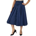 thumbnail image 5 of Bimba Navy Blue High Waist Denim Skirt a-line Smocked Waist Designer Chic Skirts, 5 of 9