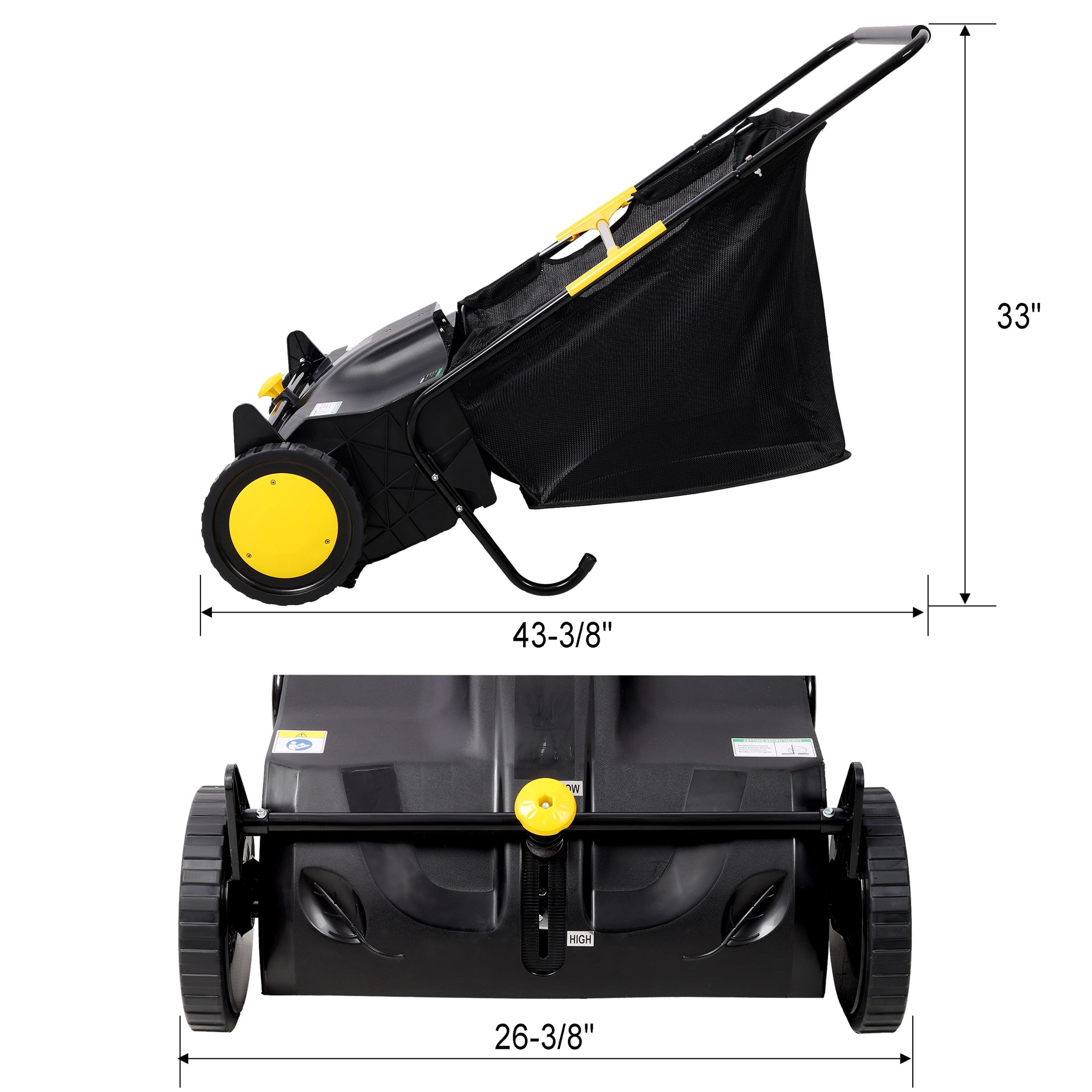 21" Hand Push Lawn Sweeper, 3.5 Cu. Ft. Leaf & Grass Collector with Adjustable Brush Height