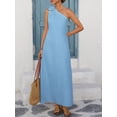 thumbnail image 4 of Blue Womens Loose Casual Resort Maxi Dress With One Shoulder And 3D Floral Decor, 4 of 8