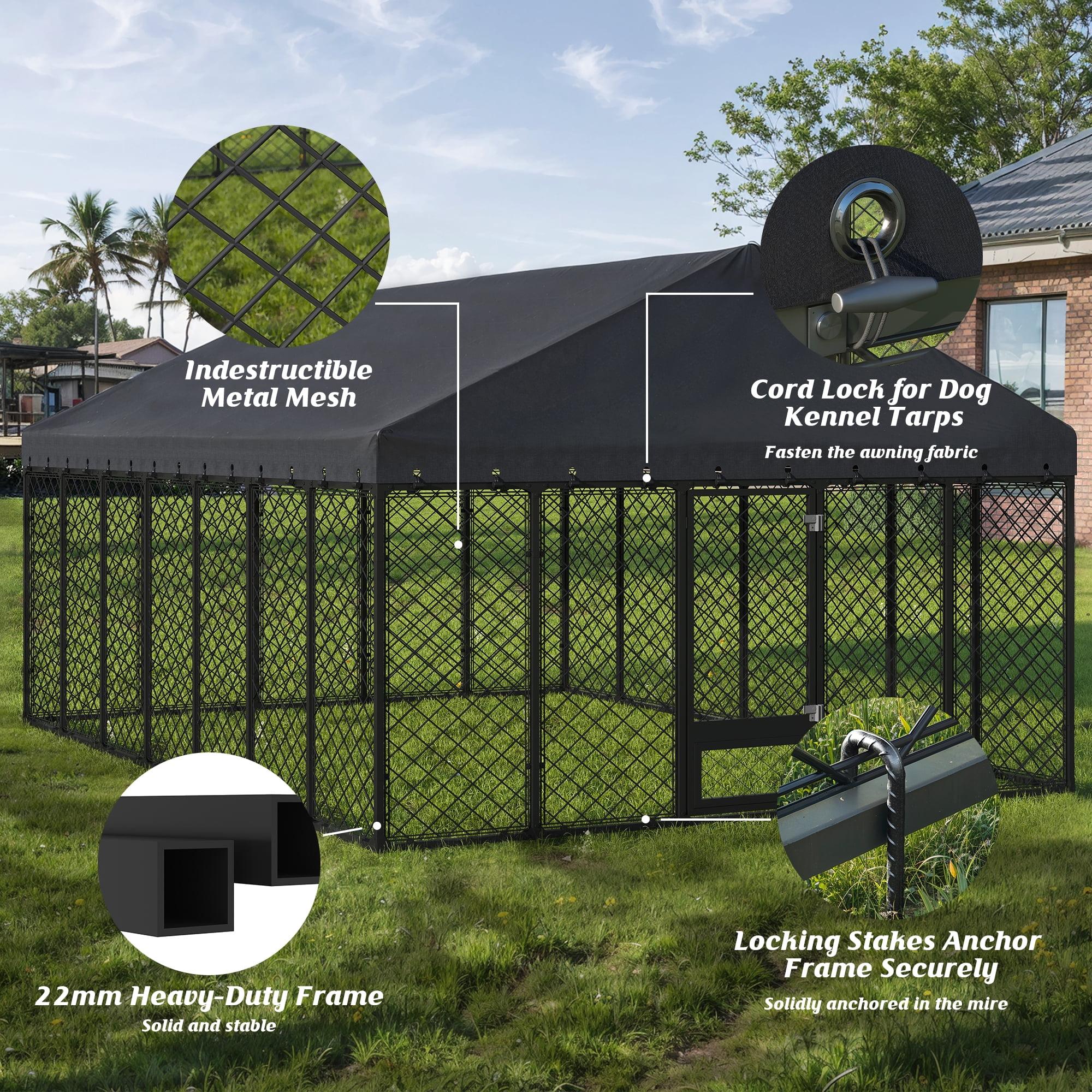 10×10 ft Heavy-Duty Outdoor Dog Kennel with Roof, Weather-Resistant Metal Enclosure with Double-Lock Door