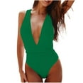 thumbnail image 2 of ylioge Womens Deep V Neck Swimsuits Tankini One-Piece Bathing Suits Ladies Trendy Solid Color Backless Slim-Fit Summer Beach Swimsuit, 2 of 6