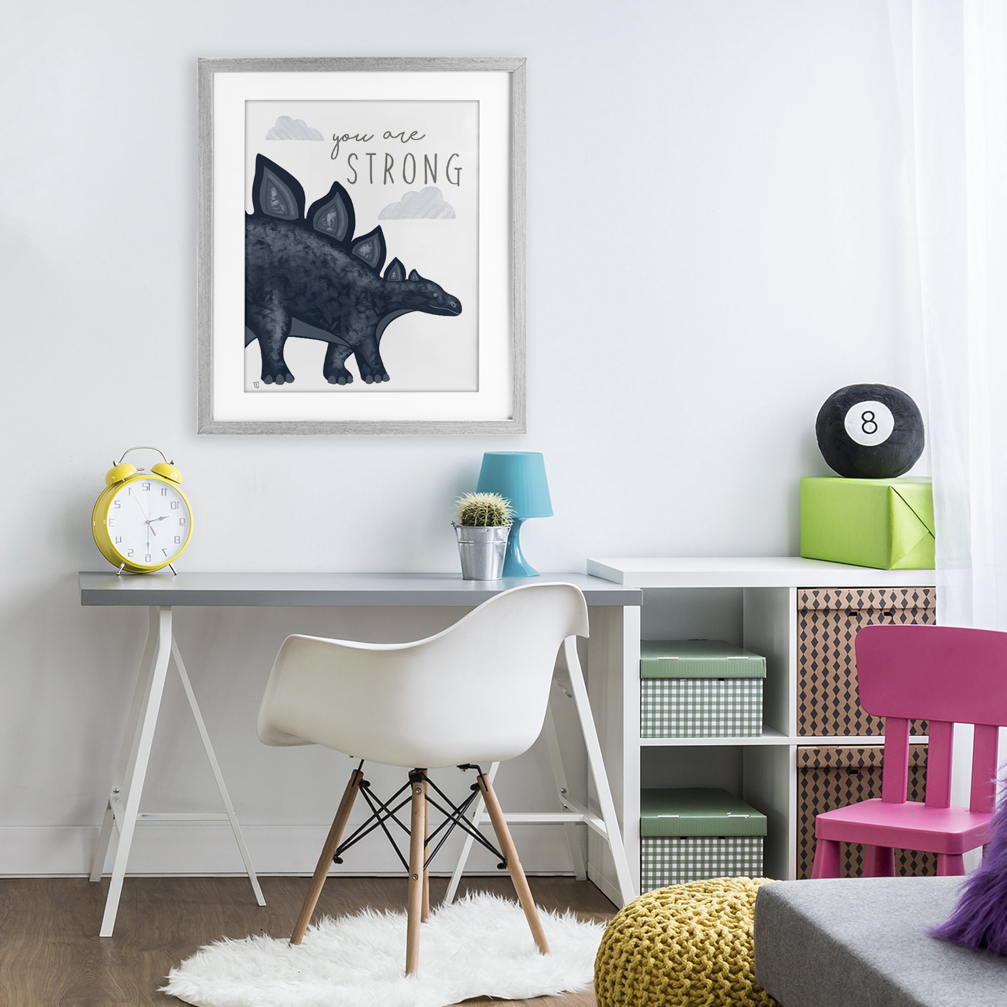 Stupell Industries You Are Strong Dinosaur Gray Framed Print Under Glass, design by Elizabeth Tyndall