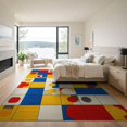 thumbnail image 3 of ODIKA Hopscotch Modern Abstract Path With Checkerboard Arcade Motifs Low Profile Flatwoven for Great Room, Indoor Open Concept, Large Living, 3 of 7