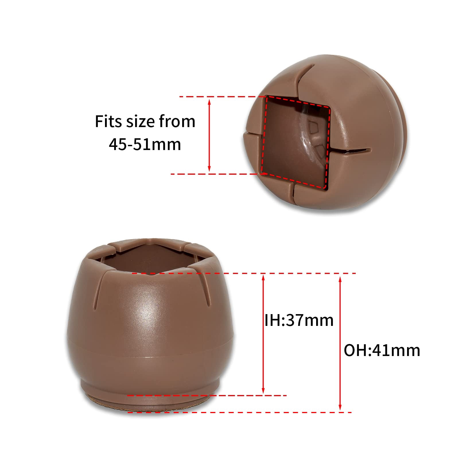 Flyshop 8PCS Round Chair Leg Caps with Felt Pads Durable PVC Protective Feet Cap Prevent Scratches Reduce Noise Felt Furniture Pads, Coffee Floor Protectors, 45 to 51 mm