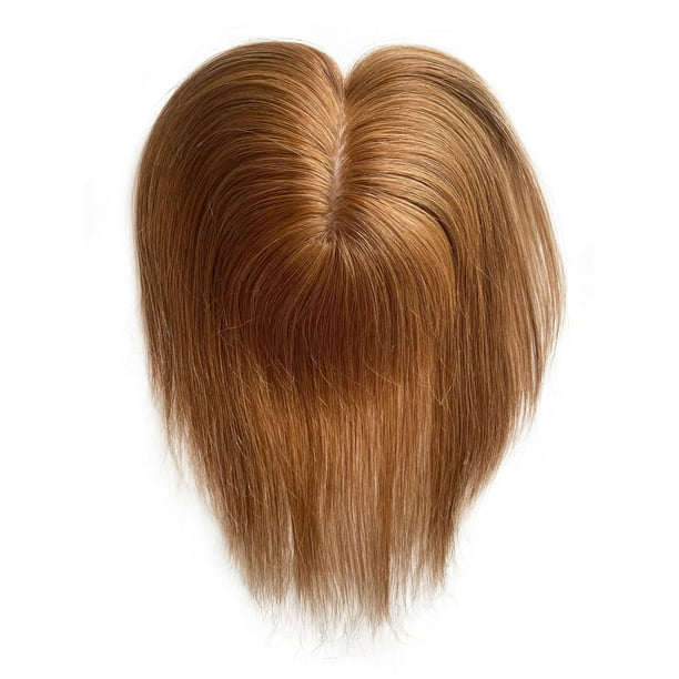 Fqning Adorno de cabello humano con cuero cabelludo vívido que se ve completamente atado a mano, base de seda suave, pieza de cabello liso de 5 '' * 5,5 '' para cabello fino (12 pulgadas 6 # marrón cl