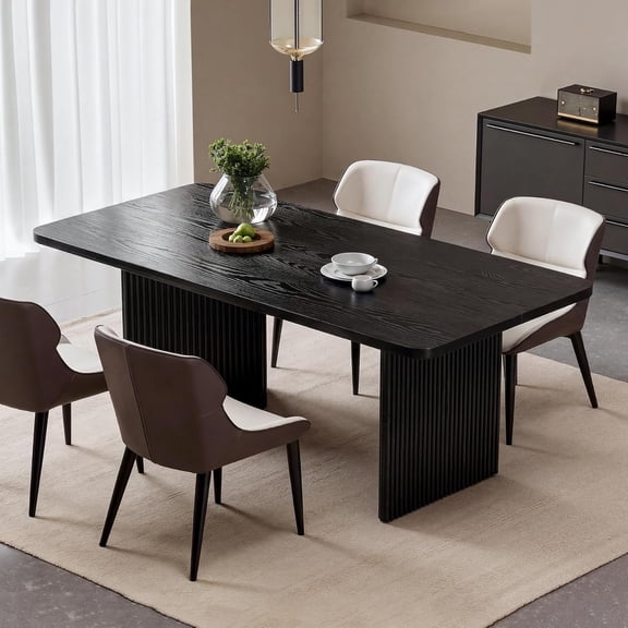 Finmind 63 inch Rectangular Dining Table for 4-6 People, Modern Black Kitchen Table with Thick Sturdy Base for Dinng Room